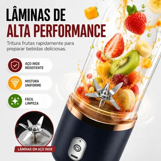 Mini Liquidificador Portátil 400ml Recarregável USB para Vitaminas e Smoothies