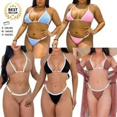 Biquini Marquinha Fita Fio Dental Duplo Regulavél Canelado - Moda Verão - Feminino