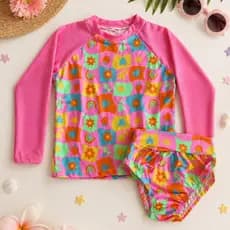 Biquini Infantil Menina Conjunto Blusa Manga Longa com Calcinha Proteção UV / Moda Praia Infantil