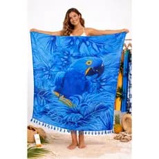 Canga de Praia Estampa Arara Tropical com Franjas  100% Viscose -  Saida de Praia