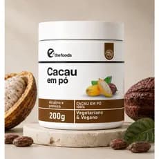 Cacau em Pó Alcalino 100% Puro 200g Proteico Vegano Sem Glúten Ideal para Receitas Fit