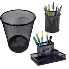 Kit Escitorio Organizador Com 3 pcs Porta Caneta, Lapis, Lixeira e Porta Clips 4 Divisorias