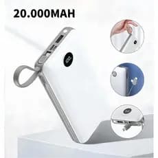Carregador Portátil Power Bank 20000mAh Turbo com Display Led Bateria Universal iPhone Android e V8