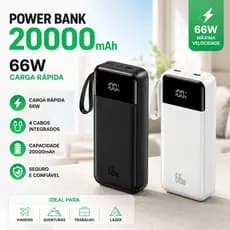 Carregador Power Bank 20000mah Portátil Display Digital 66W Carregamento Super Rápido Com 4 Cabos VIVA