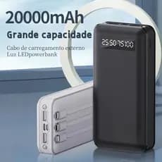 Carregador Power Bank Portátil  Carregador de Bateria Externo Embutido 4 Cabos 20000mAh