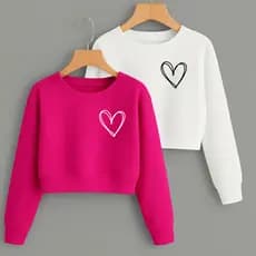 Kit com 2 Cropped Moletom Estampa Corações Linhas Fofo Feminino Inverno Frio Tecido Flanelado Quente