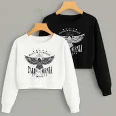 Kit com 2 Cropped Moletom Estampa California Asas Diversas Cores Outono Modinha Modelo Despojado