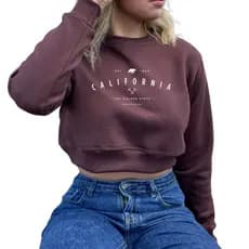 Moletom Cropped California Golden State Estampado Blusa De Frio Curta Com Manga Longa