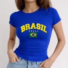 Babylook Algodão Estamp Brasil Estrelas 1001 Copa do Mundo Hexa Outfit Moça Linda Look Torcedora