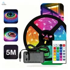 KIT 1/2/3/4 Fita Led Rgb 3528 Colorida 5m + Controle+Fonte 300 Led Decoração Casa Loja Gesso Teto Sanca Vitrine
