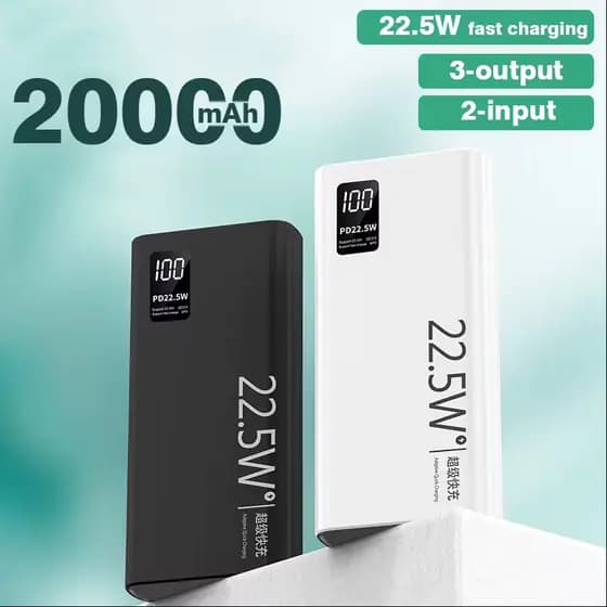 Carregador Portátil 20000mah grande capacidade 22.5W power bank usb USB e Tipo C rápido bateria para iphone samsung
