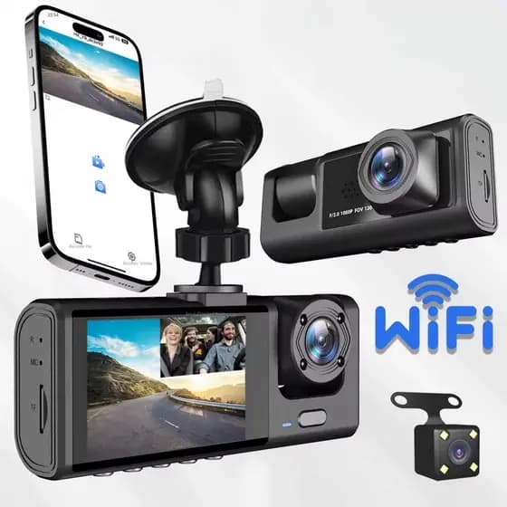 Câmera Traço Para Carro 1080P HD Dash Cam 3 Câmera 24H Monitor de Estacionamento dvr 360° click