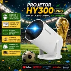 Projetor HY300 Original Portátil Smart Android 11 4K Ultra HD HDMI Wifi Bluetooth Alto Falante Embutido FLUX