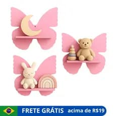 Kit 3 Nichos Prateleira Borboleta Para Bebê Infantil Quarto e Sala