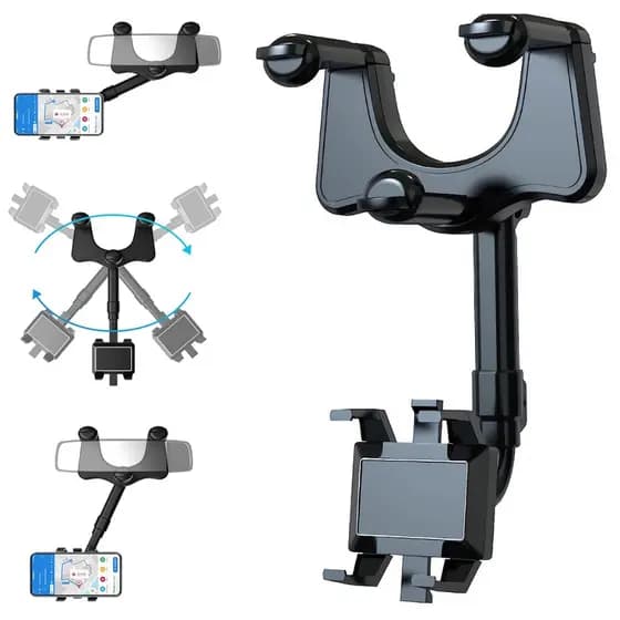 Suporte de Celular para Retrovisor 360° • Antiderrapante • Ajustável • ABS Reforçado