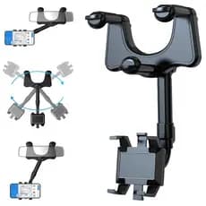 Suporte de Celular para Retrovisor 360° • Antiderrapante • Ajustável • ABS Reforçado