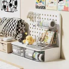 Painel Organizador de Mesa com 2 Gavetas, 2 Prateleiras e Ganchos | Ideal p/ Decoração