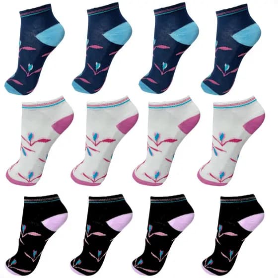 Kit de Meia Feminina Soquete 12 Pares Meias Sortidas Estampadas 34-40