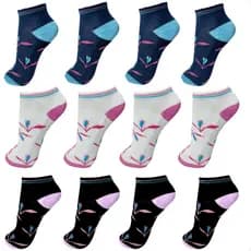 Kit de Meia Feminina Soquete 12 Pares Meias Sortidas Estampadas 34-40