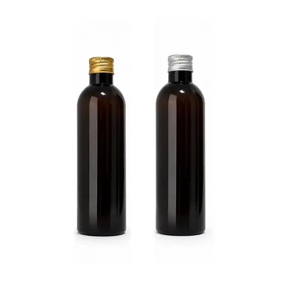 10 Frascos Pet Cilíndrico Âmbar 240ml com Tampa Alumínio para Refil