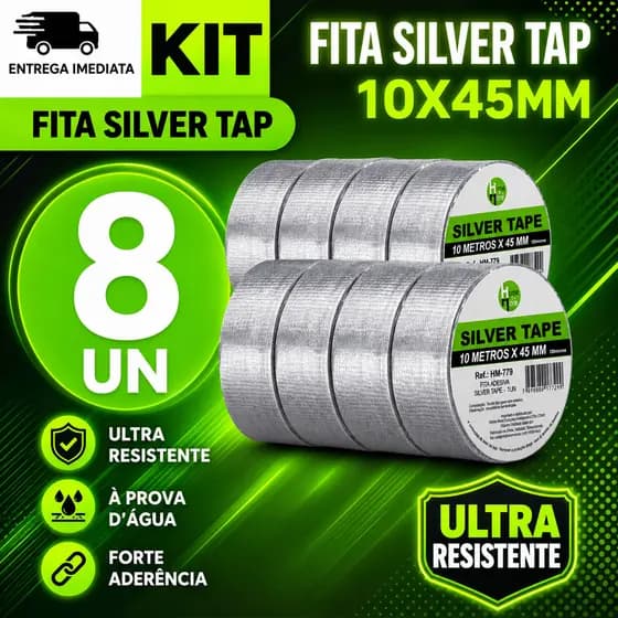 KIT SILVER TAPE 10 METROS 8/5/4/2 Silver Tape Fita Adesiva Forte Multiuso Prova D’Água