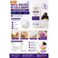 Refil Cola Quente Fina Transparente 7,5mm x 30cm - Pacote 1kg Artesanato - BRW