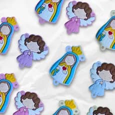 06 A 24 PEÇAS -Apliques Emborrachados Artesenato Anjo Religiosos Anjinho Maria para produção de Terço Laços e Artesanato