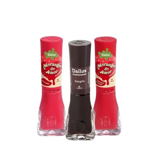 Kit 3 Esmaltes Dailus Vermelho Morango do Amor Clássico Alta Cobertura