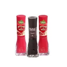 Kit 3 Esmaltes Dailus Vermelho Morango do Amor Clássico Alta Cobertura