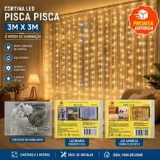 Cortina Led Pisca Pisca 3x3m LED Luz Decorativa Natal Festa Casamento Aniversário Quarto 8 Modos