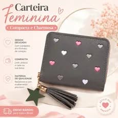 Carteira Feminina Pequena Mini com Zíper Porta Cartão e Moedas | Compacta e Estilosa 6381