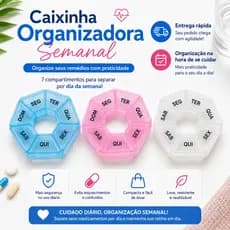 Caixinha Organizadora de Remédio Semanal Porta Comprimidos 7 Dias Compacta Bolsa Viagem