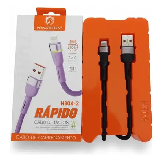 Cabo Carregador Rápido IOS 4.8A 2M H'Maston Turbo Dados Reforçado Alta Velocidade HB04-2