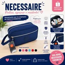 Necessaire Feminina Grande 25cm Estojo Multiuso Nylon Maquiagem Escolar Viagem com Zíper Duplo 5628