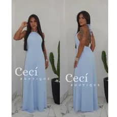 Vestido Longo Feminino Frente Única Costas Nuas Elegante Festa Casamento Verão