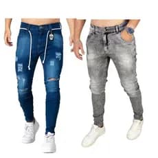 Kit Calça Jogador Jeans Masculina - Caimento Perfeito e Detalhes Rasgados - Calça Jeans Preta Rasgadinha