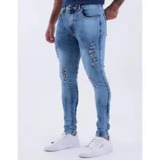 Calça skinny rasgada com lycra estilo jogador azul