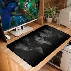 Mouse Pad Grande Gamer Premium Antiderrapante Diversos Tamanhos Tema Mapa Mundi Borda Costurada