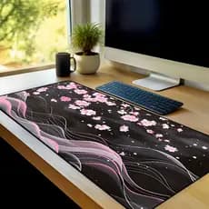Mouse Pad Gamer Flores Asiaticas Antiderrapante Grande 70x35 80x35 90x40 90x50 cm Borda Costurada