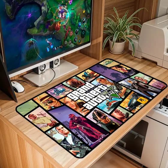 Mouse Pad Grande Gamer Premium Antiderrapante Diversos Tamanhos Tema GTA 5 Borda Costurada