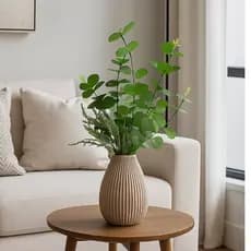 Vaso Decorativo Estriado com Eucalipto Artificial para Casa