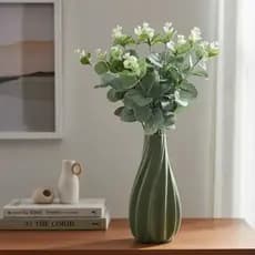 Arranjo Eucalipto Verde Artificial com Vaso Ondulado – 45 cm