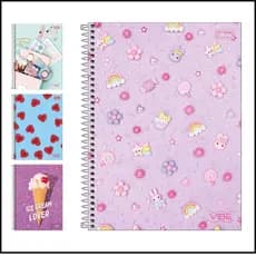 Kit 4 Cadernos Vibe Tilibra 1 Matéria 80 Folhas Feminino Jandaia  animativa Zoom
