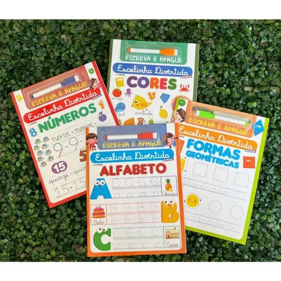 Combo 4 Livros Alfabetização Divertida - Escreva e Apague + Caneta Infantil