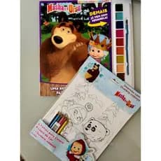 Livro Masha e o Urso com Aquarela + Quebra-Cabeça + 6 Lápis + 4 Folhas para Colorir.
