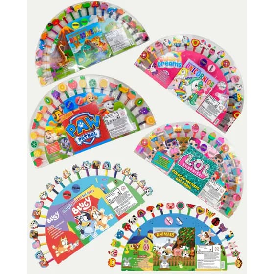 Kit com 20 lápis de colorir + 20 borrachas coloridas infantil + Livro com desenhos e atividades