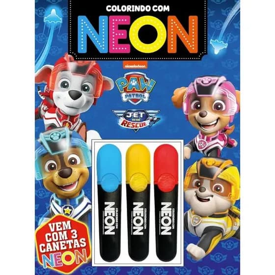Patrulha Canina Colorindo com Neon + Canetinhas Mágicas