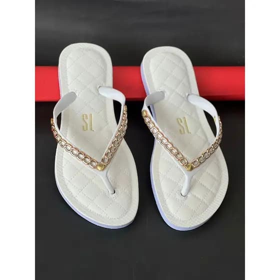 Chinelo Feminino Casual Antiderrapante com Corrente Dourada - Luxo