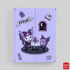 Espelho Triplo Sanrio Kuromi Miniso – Portátil, Dobrável e com Base de Apoio para Maquiagem e Viagem