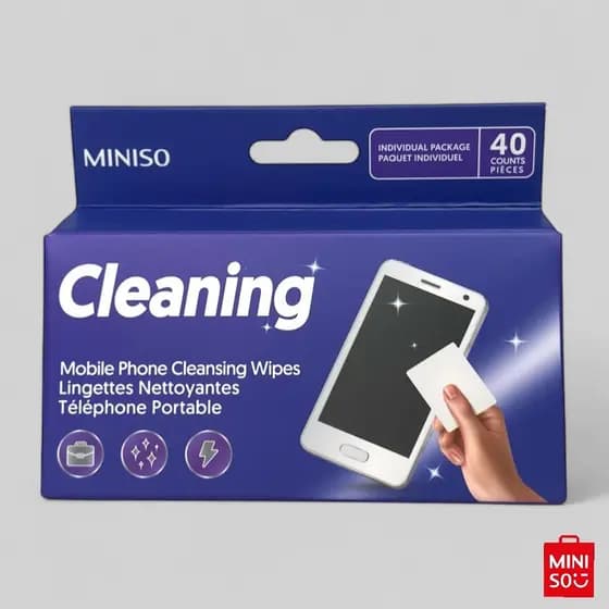 Pacote com 40 Lenços Umedecidos Miniso para Limpeza de Telas de Celular, Notebook e Óculos
